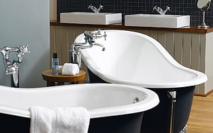 two white and black bathtubs HD wallpaper